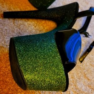 Pleaser Black to Green Ombre Heels